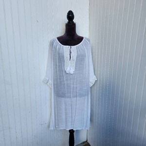 Women's Swimsuit Cover Up Dress White Crochet Lace Sheer 3/4 Sleeves Plus Sz 2XL
